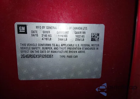 2015 Buick Regal Turbo Premium Ii z USA, uszkodzony, nr VIN 2G4GR5GX5F9260361